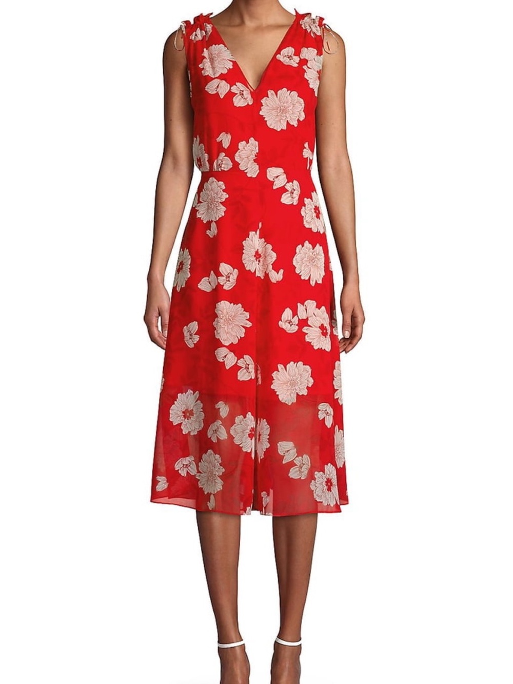 Vince Camuto Floral Print Tie-Shoulder A-Line Midi Dress Red Size 10 NWOT